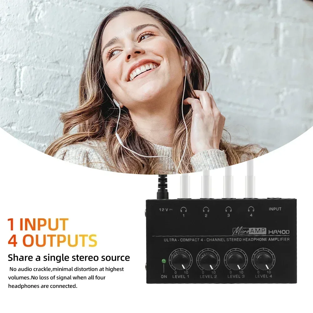 Top Deals 4 Channels Mini o Stereo Headphone Amplifier HA400 Ultra-Compact Audio Amplifier With Power Adapter EU US Plug Adapter
