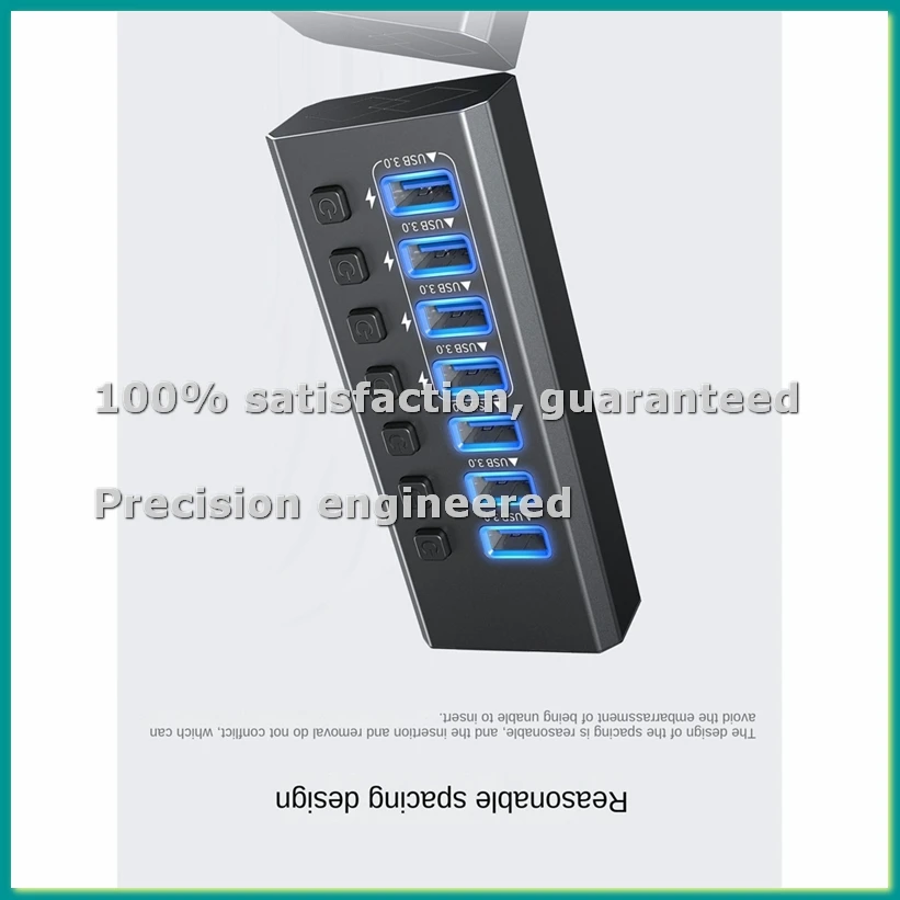 

USB-концентратор 3.0 с питанием, 7-портовый USB-хаб, разветвитель данных и блок питания USB, для ноутбуков и принтеров, вилка стандарта США - TCES