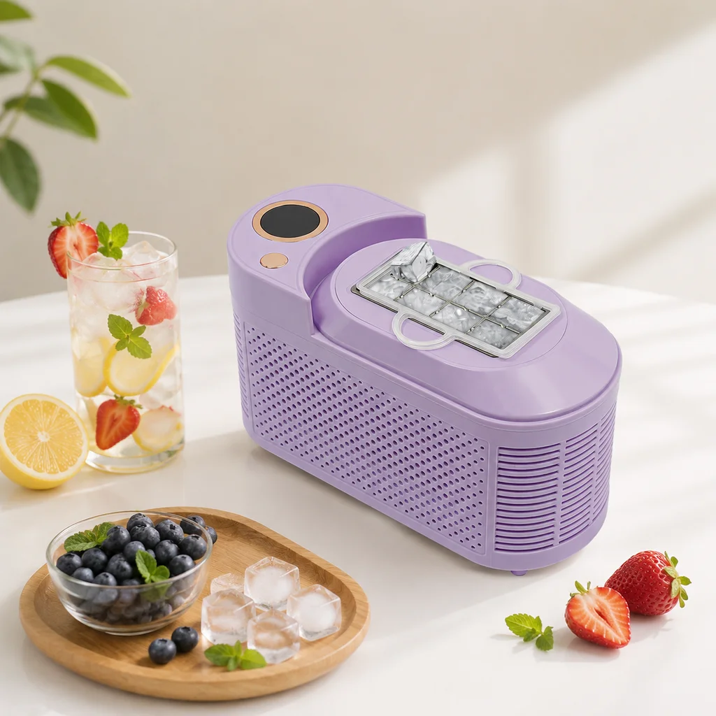 Mini Portable Electric Ice Maker, 12V & AC Dual Power, 8 Square Ice Cubes Ready in 10-15 Mins, Semiconductor Technology, Energy Saving 120W, Low Noise 60dB, Creamy White Color, US Plug, for Home Offic image 4