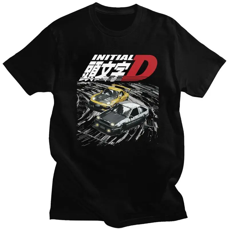 Custom Anime Mountain Racing Initial D T Shirts Men 100% Cotton Tees Tshirt Short Sleeve T-shirt Clothes
