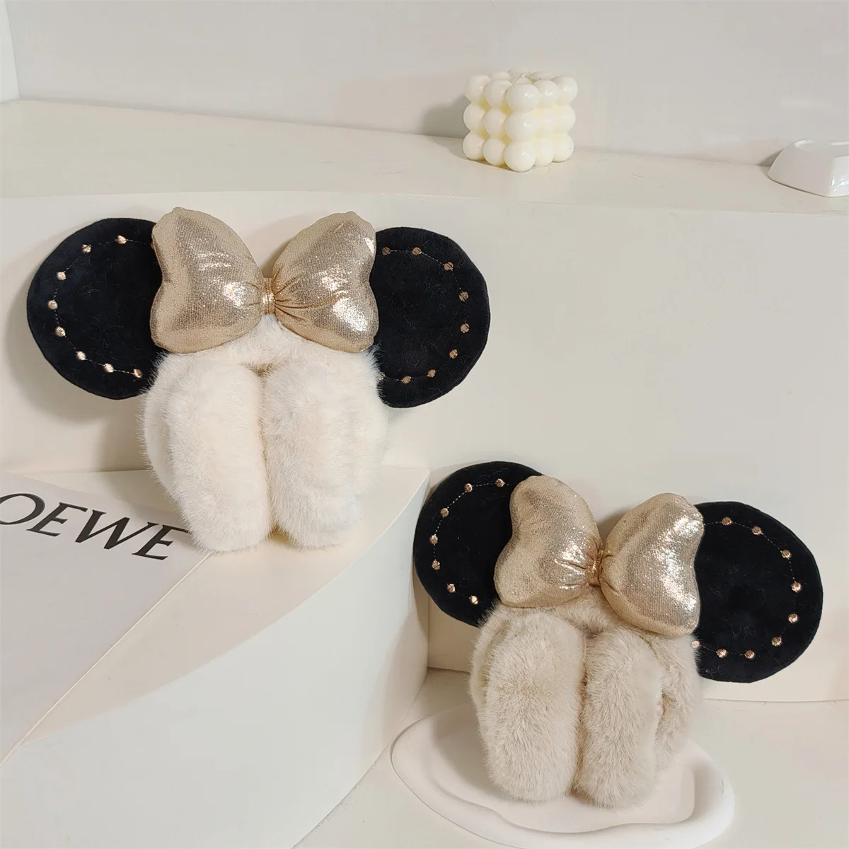 ディズニー冬の漫画ミッキー耳リボンぬいぐるみ折りたたみイヤーカップかわいい女の子は耳を暖かく保ちます