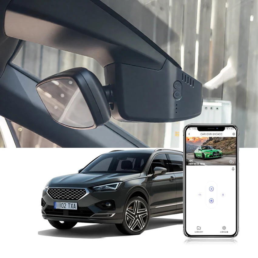 Car Camera for Seat Tarraco 2019 2020 2021 2022 2023 2024 2025, 4K 2160P Dash Cam, WIFI Connection APP Control