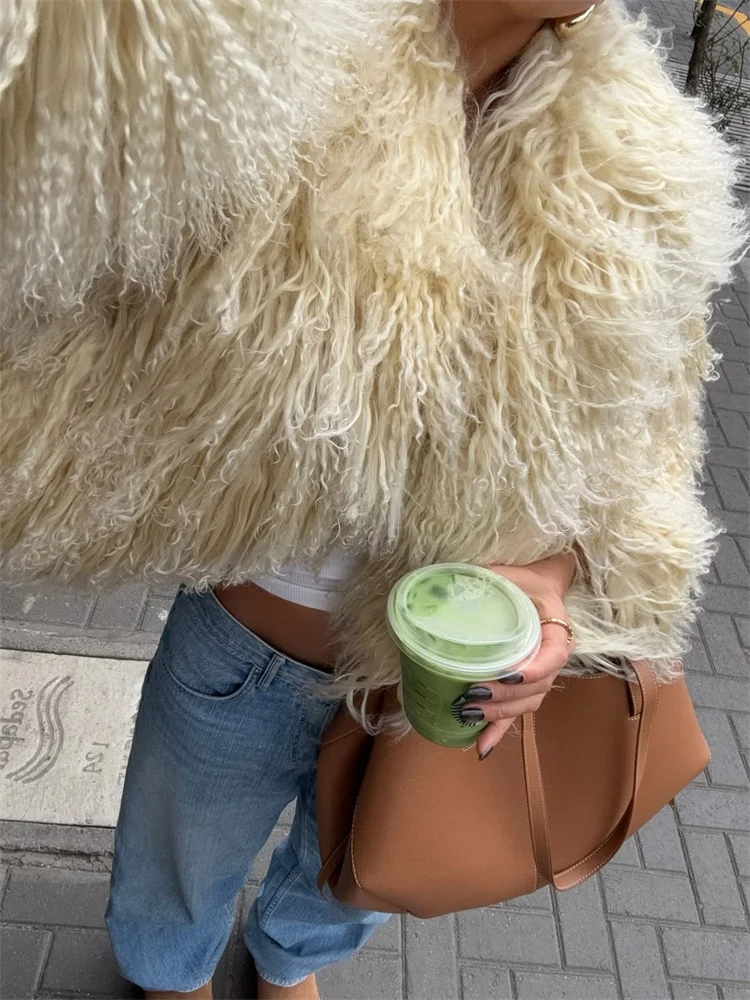 Tossy Female Winter Fur Feather Overcoat High Waist Loose Warm Long Sleeve Fashion Luxury Streetwear Ladies Faux Fur Outwear New