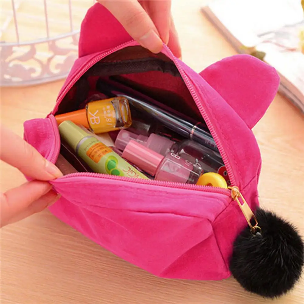 ISKYBOB Portable Cartoon Cat Coin Storage Case Travel Makeup Flannel Pouch Cosmetic Bag image 5