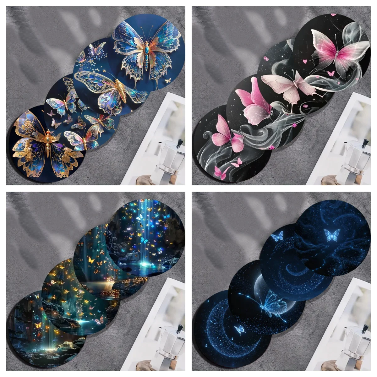 4pc/Set of Colorful Butterfly Art Coasters, Anti-Slip Wooden Coasters, Suitable for Living Rooms, Offices, Bars and Restaurants