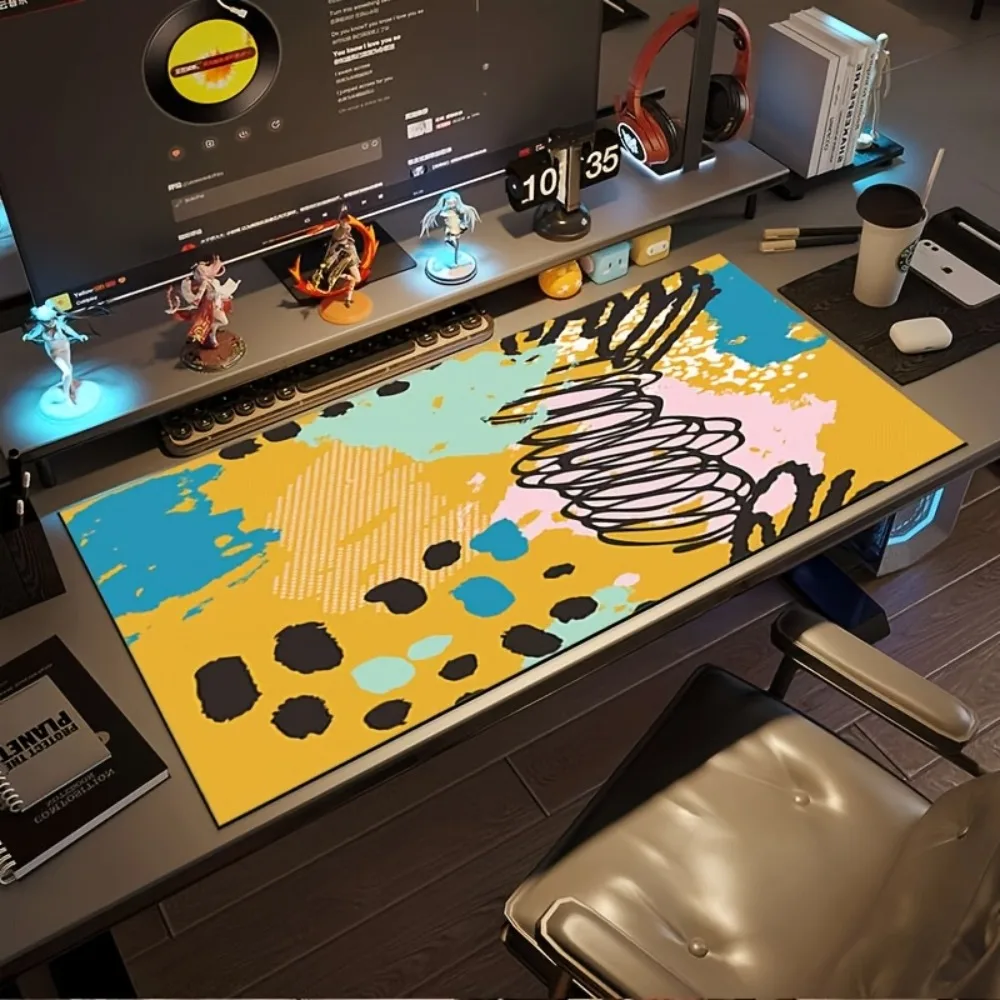 Yellow background color-block graffiti abstract pattern durable anti-slip rubber table mat tapete para mouse pk control 1