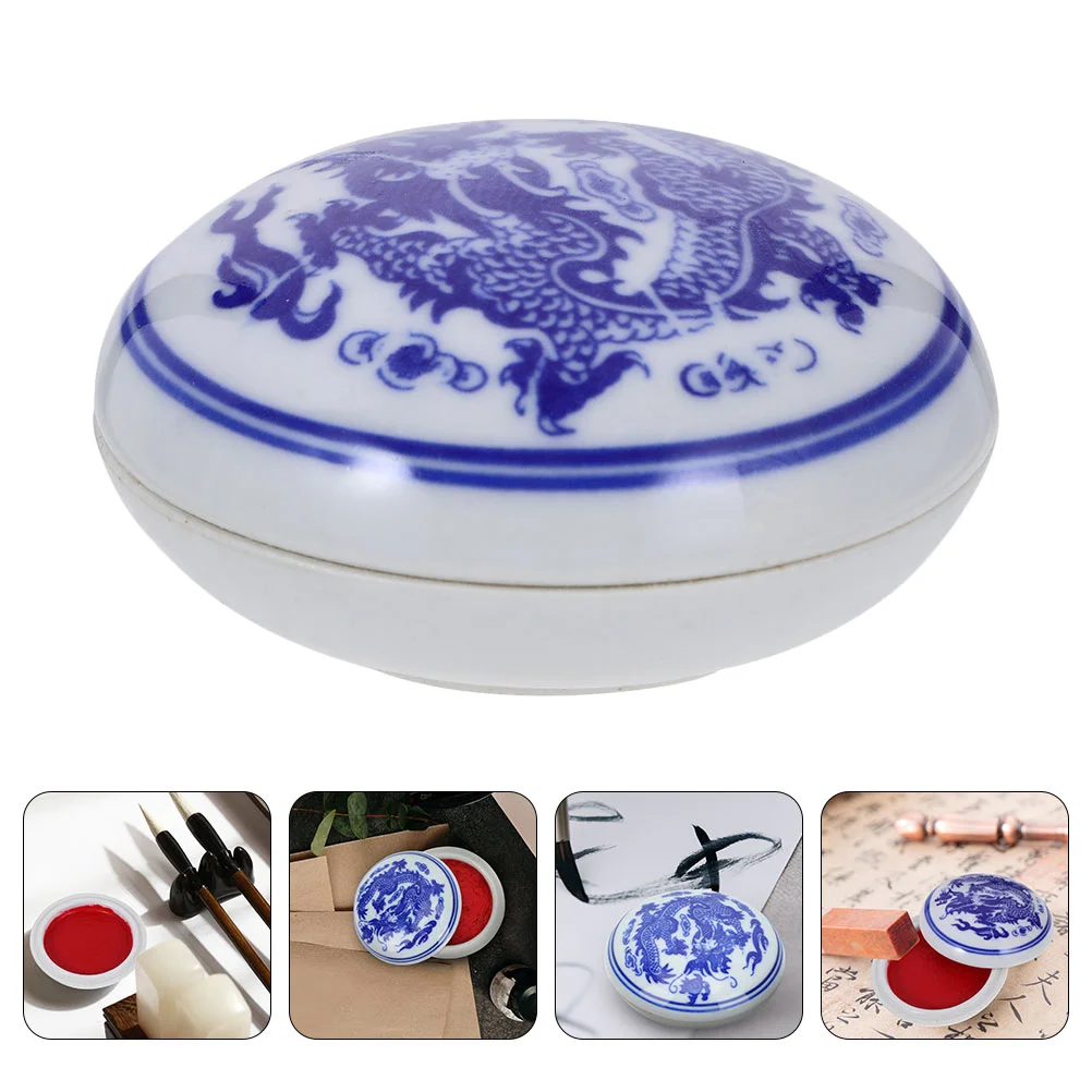 Chinese Painting Ink Pad Calligraphy Inkpad Decorative Ceramic Box Calligraphy Inkpad Portable Ink Pad Calligraphy Ink Pad Stamp