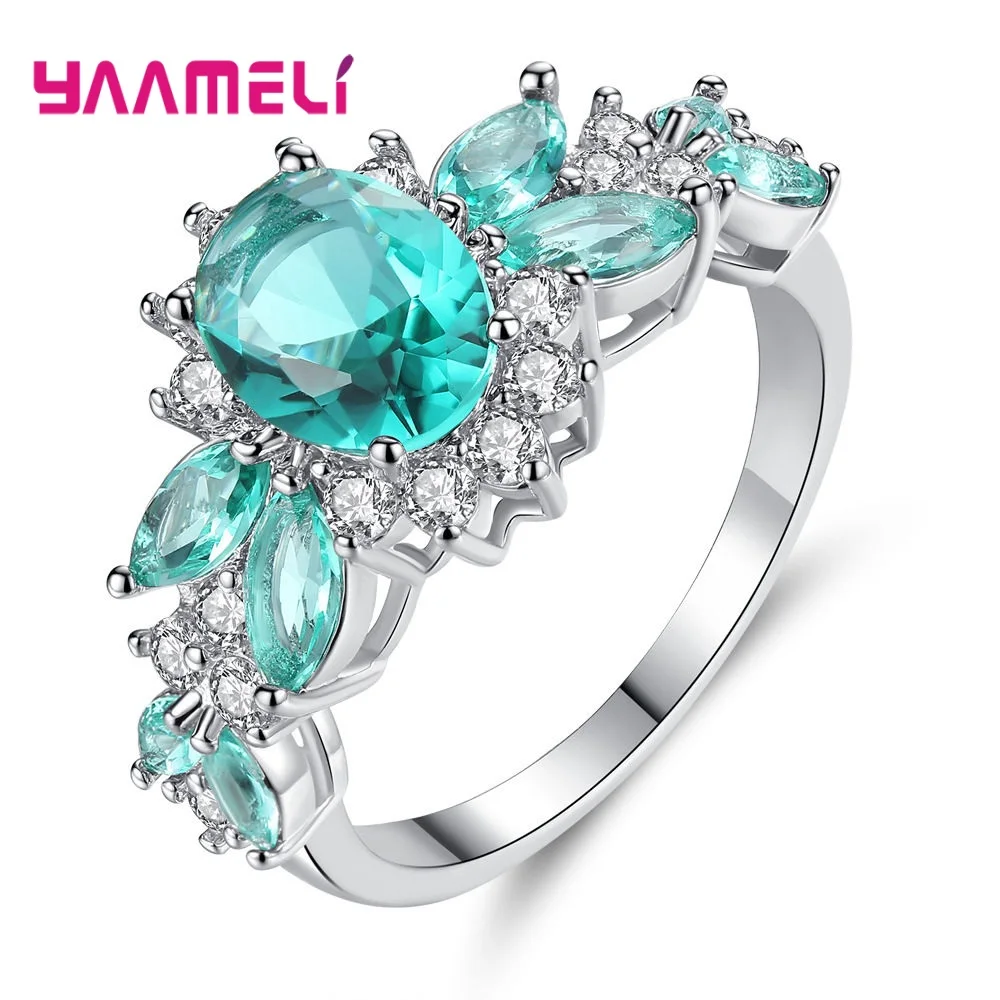 Classic Blue Crystal Wedding Rings For Women 925 Sterling Silver AAA CZ Rhinestone Fashion Engagement Christmas Gift Jewelry