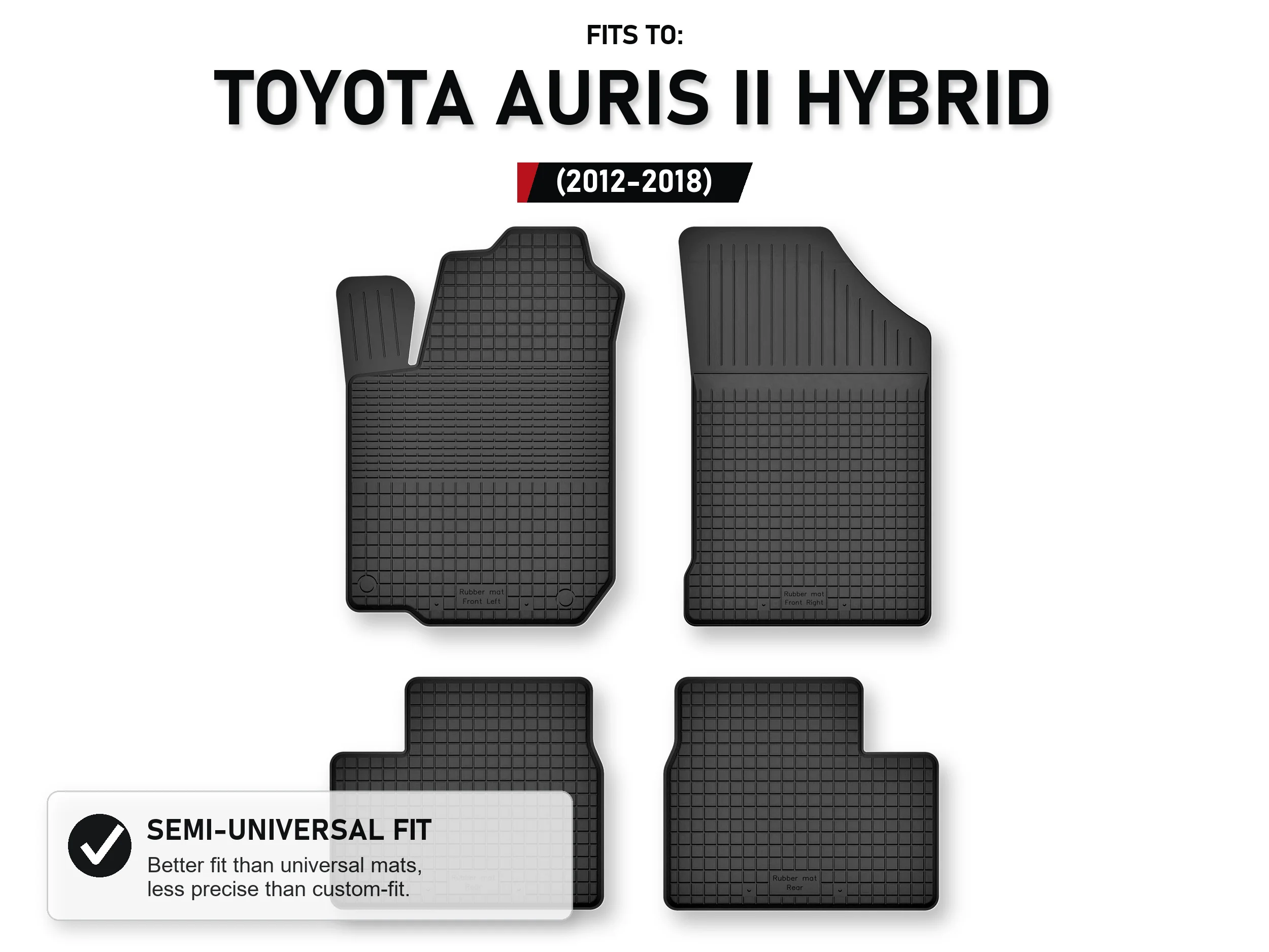 Rubberen matten, dienbladtype voor: Toyota Auris Ii Hybrid 2012-2018 4 stuks