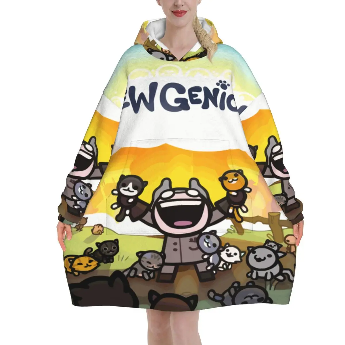 Mewgenics Wearable Blanket Hoodie for Women Men Oversized Sweatshirt Blanket with Pocket