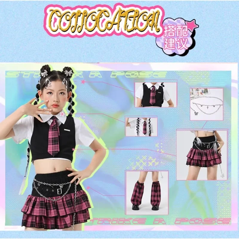 Vêtements Hip Hop pour filles, haut court à carreaux, jupes de danse de rue pour enfants, olympiques de pom-pom girl de jazz doux, ensembles de vêtements Streetwear pour enfants, Y2K