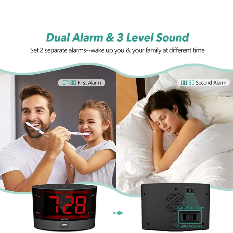 JHD-Extra Loud Alarm Clock With Wireless Bed Shaker,Vibrating Dual Alarm Clock For Heavy Sleepers, Deaf And Hearing-Impaired