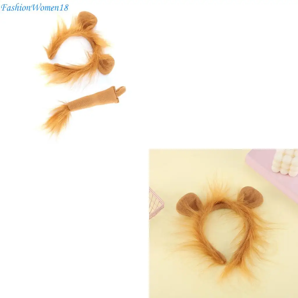 

Adults Kids Plush Cartoon Animal Ear Headband Tail Lions Costume Birthday Party Christmas Halloween Cosplay Costumes 57BD