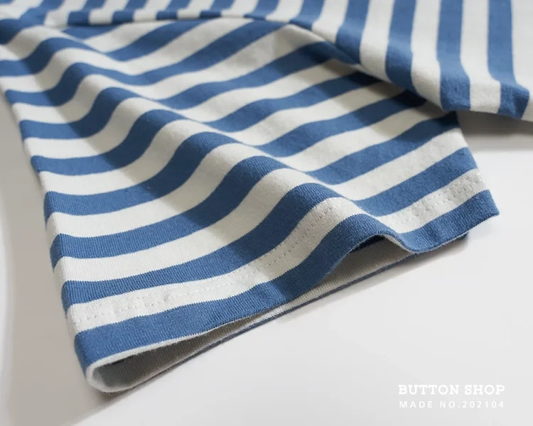 Japanese Retro Blue and White Striped Pure Cotton Men's Sailor Shirt Loose Short Sleeved Base T-shirt
