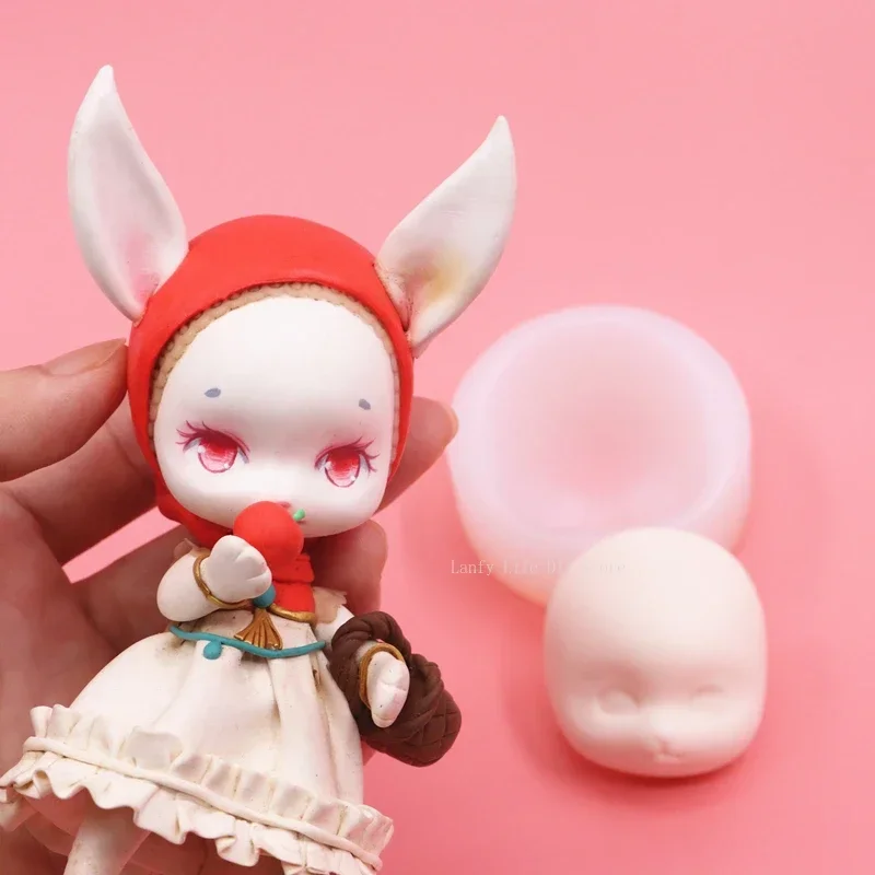Polymer Clay Cartoon Rabbit Silicone Face Mold Q Version Face Hand-made Doll Face Mold DIY Soft Pottery Fondant Clay Tool