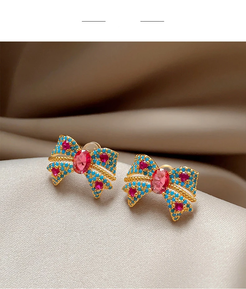 Bunte Zirkon-Schmetterlings-Knoten-Ohrstecker für Damen und Mädchen 2026 Neuer Luxus-Schmuck Sommerurlaubs-Stil Süßes Accessoire – Detail 3