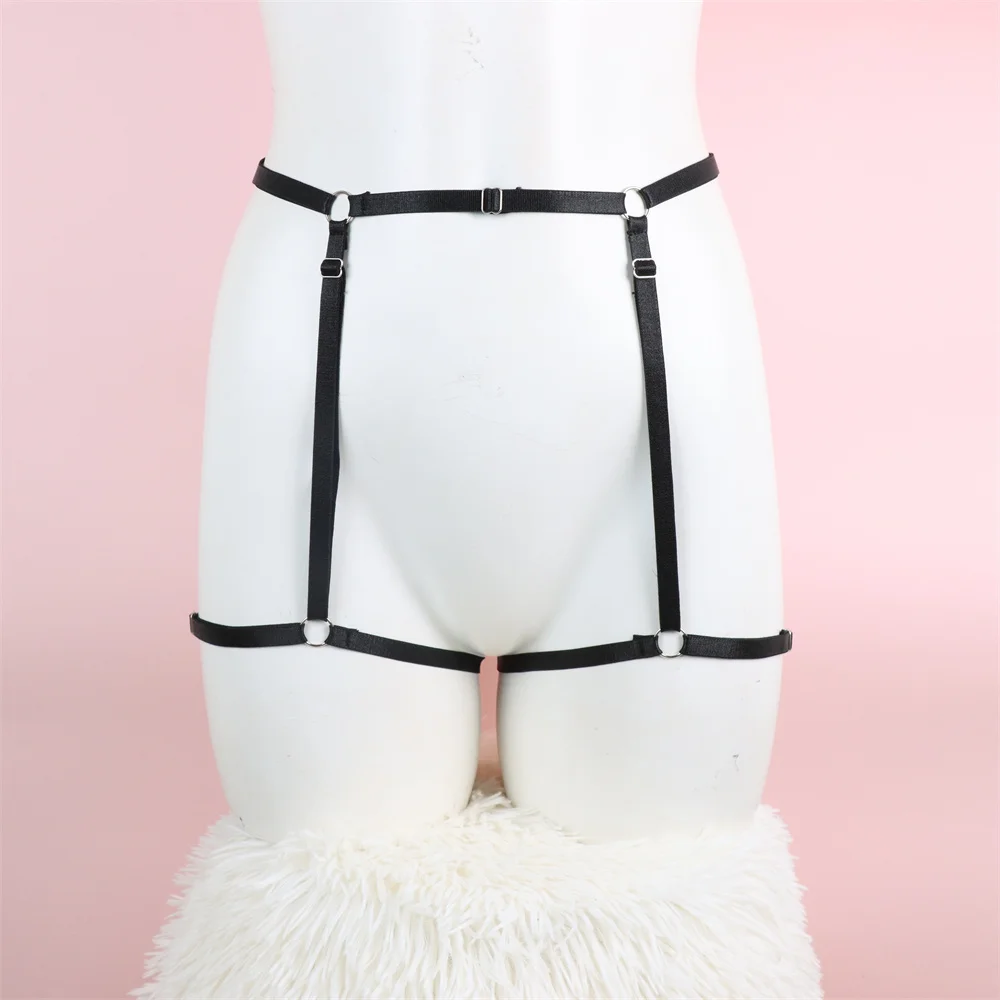 Harajuku Style Solid Color Waist Band With Leg Rings Women Sexy Lingerie Gothic Punk Collocation Harness Garter Suspender Belt