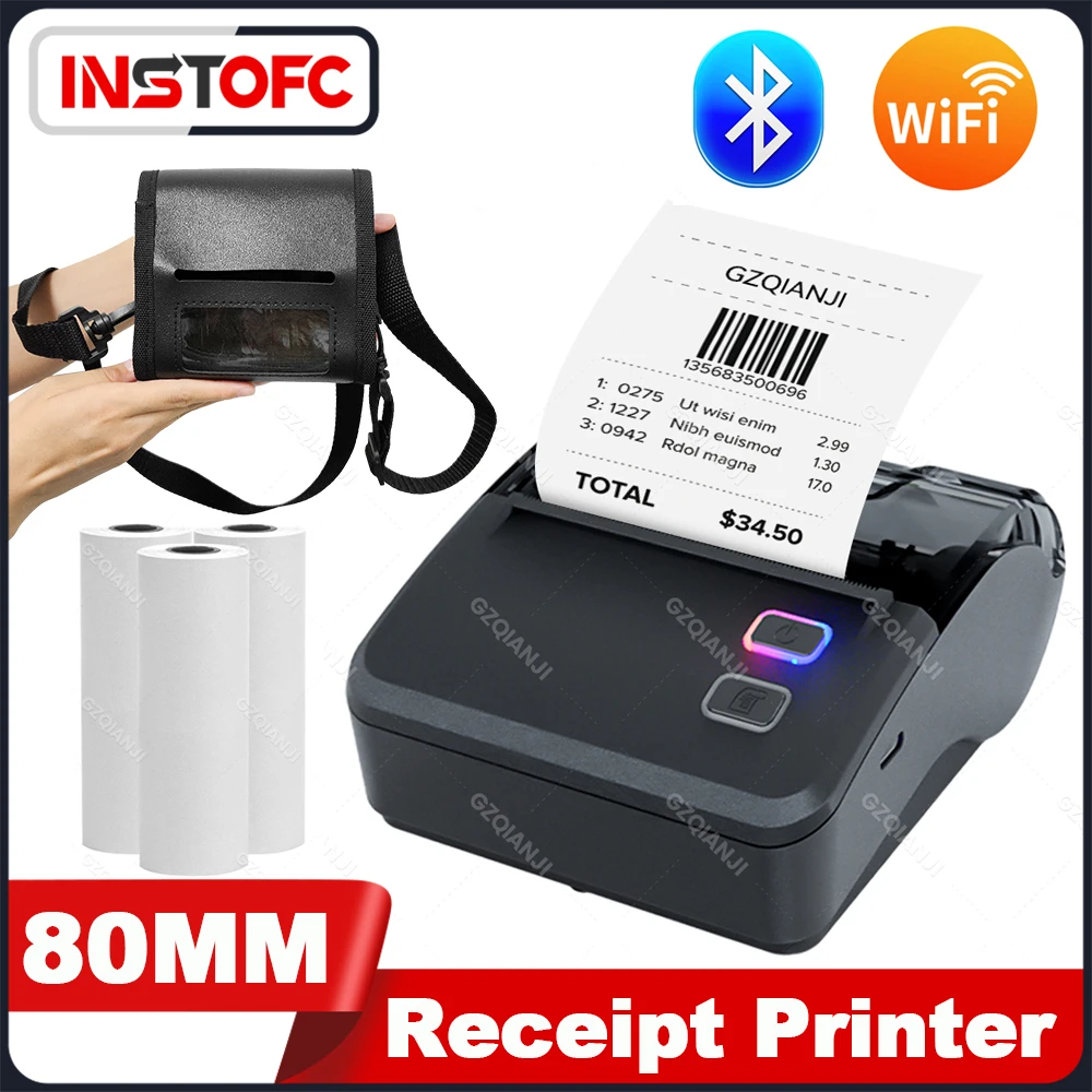 

80mm WIFI Receipt Bill Printer USB Bluetooth Mobile Thermal Mini Handheld POS Maker for Loyverse Small Business Case Optional