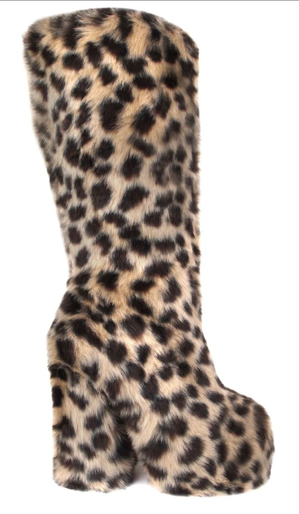 

Leopard Print Chunky Block Heel Faux Fur Knee-High Boots Fashion Animal Pattern Plush Fluffy Avant Winter Warm Women's Boots