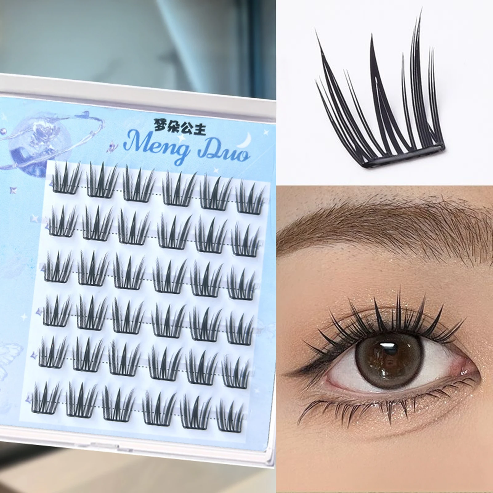 6 Rows Natural Wispy Pre-glued False Eyelashes Clusters Lightweight Thin Band Lashes Extension Makeup Tools Enlarge Your Eyes
