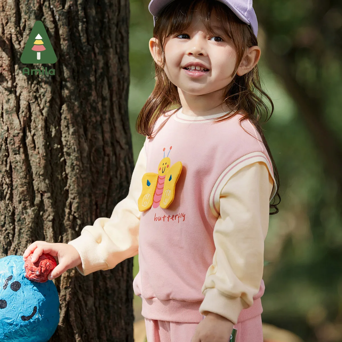 Amla-Ensemble de vêtements pour bébé, sweat-shirt épissé, dessin animé mignon, deux pièces trempées pour filles, vêtements d'extérieur pour enfants, printemps, nouveau, 2023