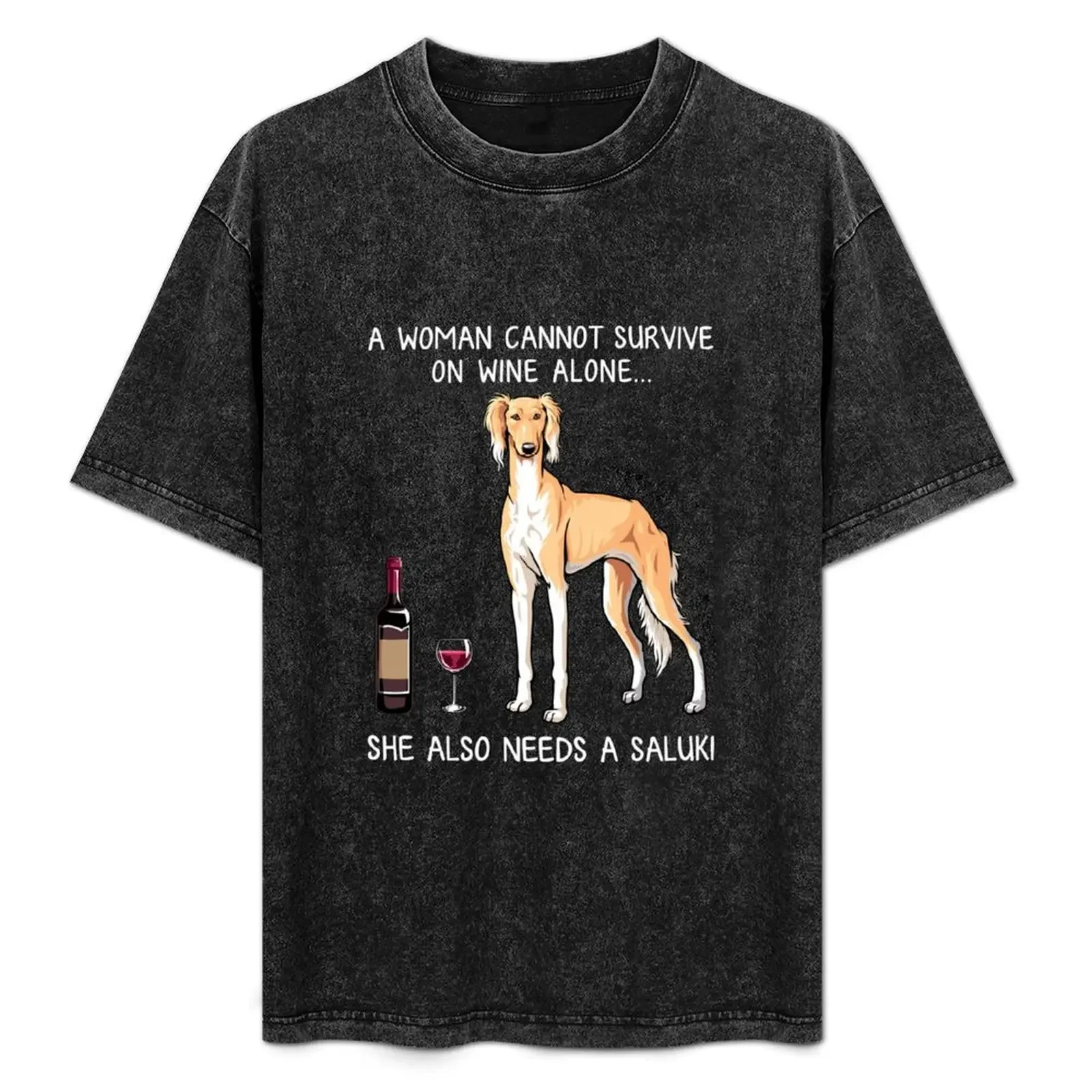 

Saluki and wine Funny dog T-Shirt Blouse customizeds shirts graphic Short sleeve tee T-shirts for men cotton