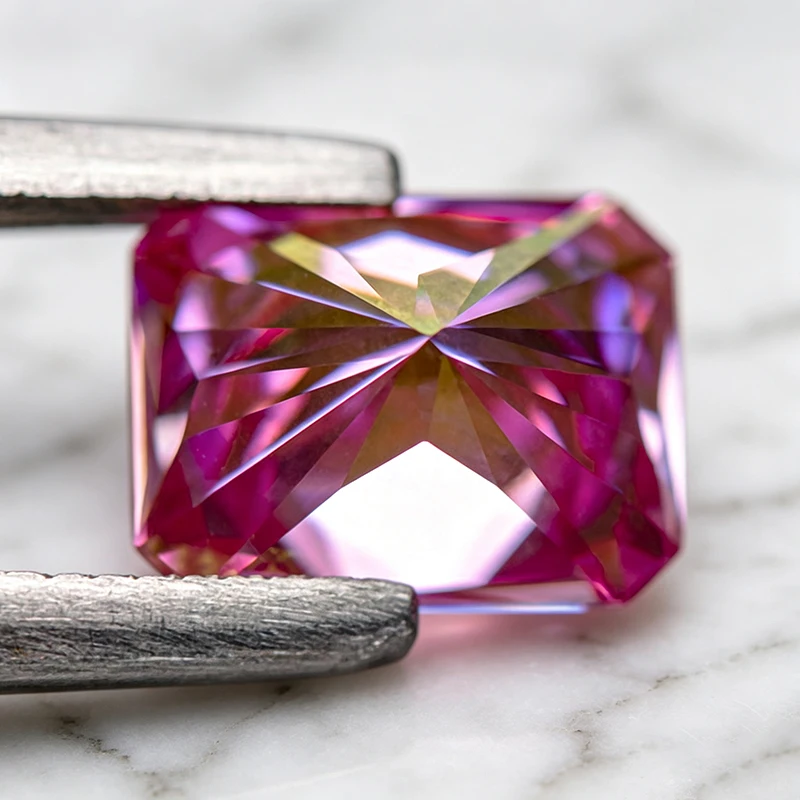 Moissanit-Stein im Radiant-Schliff, Sakura-Rosa Farbe, Laborgezüchteter Edelstein für DIY-Ringe, Halsketten, Ohrringe, Hauptmaterialien mit Zertifikat – Detail 6