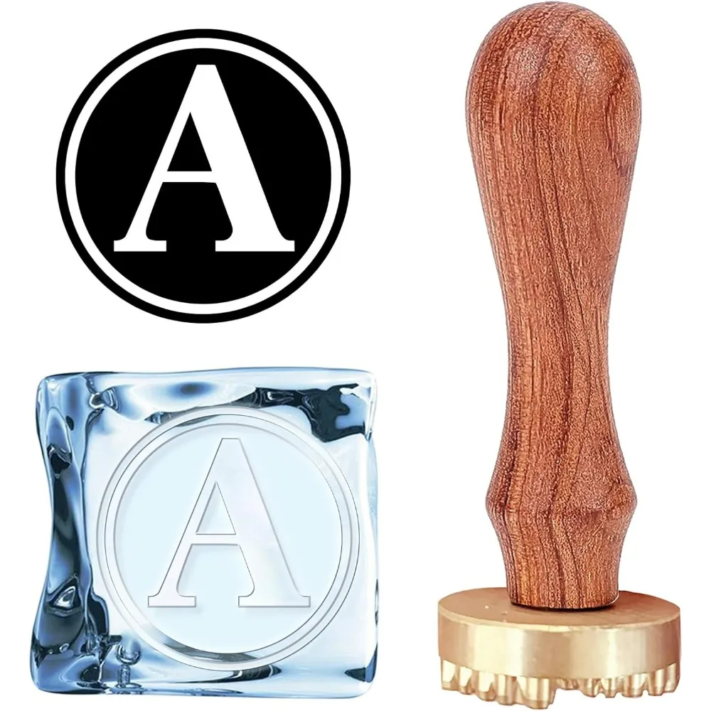 Initials A Ice Stamp Letter Ice Cube Stamp 1.2inch with Removable Brass Head Replacement Wood Handle Ice Branding Stamp