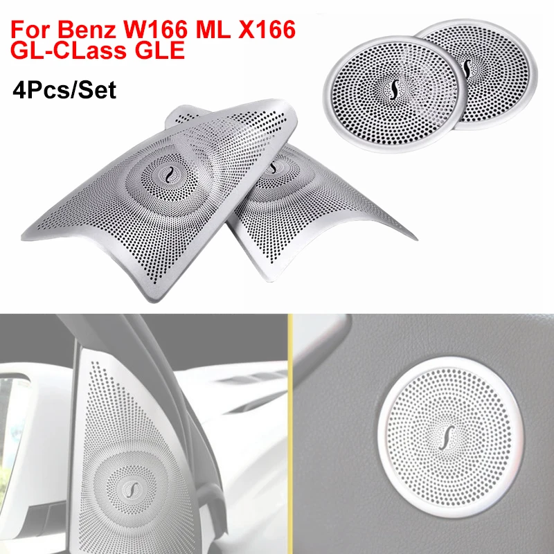 4pcs/Set Silver Aluminum Alloy Front+R Car Door Sound Speaker Chrome Cover Trim For Mercedes-Benz W166 ML X166 GL-CLass GLE