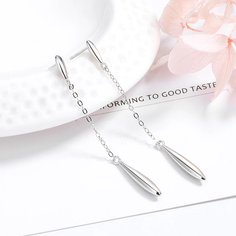 

New Fashion Simple Style Thin Drop Earrings Chain Tassel Smooth Copper Water-Drop Elegant Dangle Ear Accessories Jewelry Gift