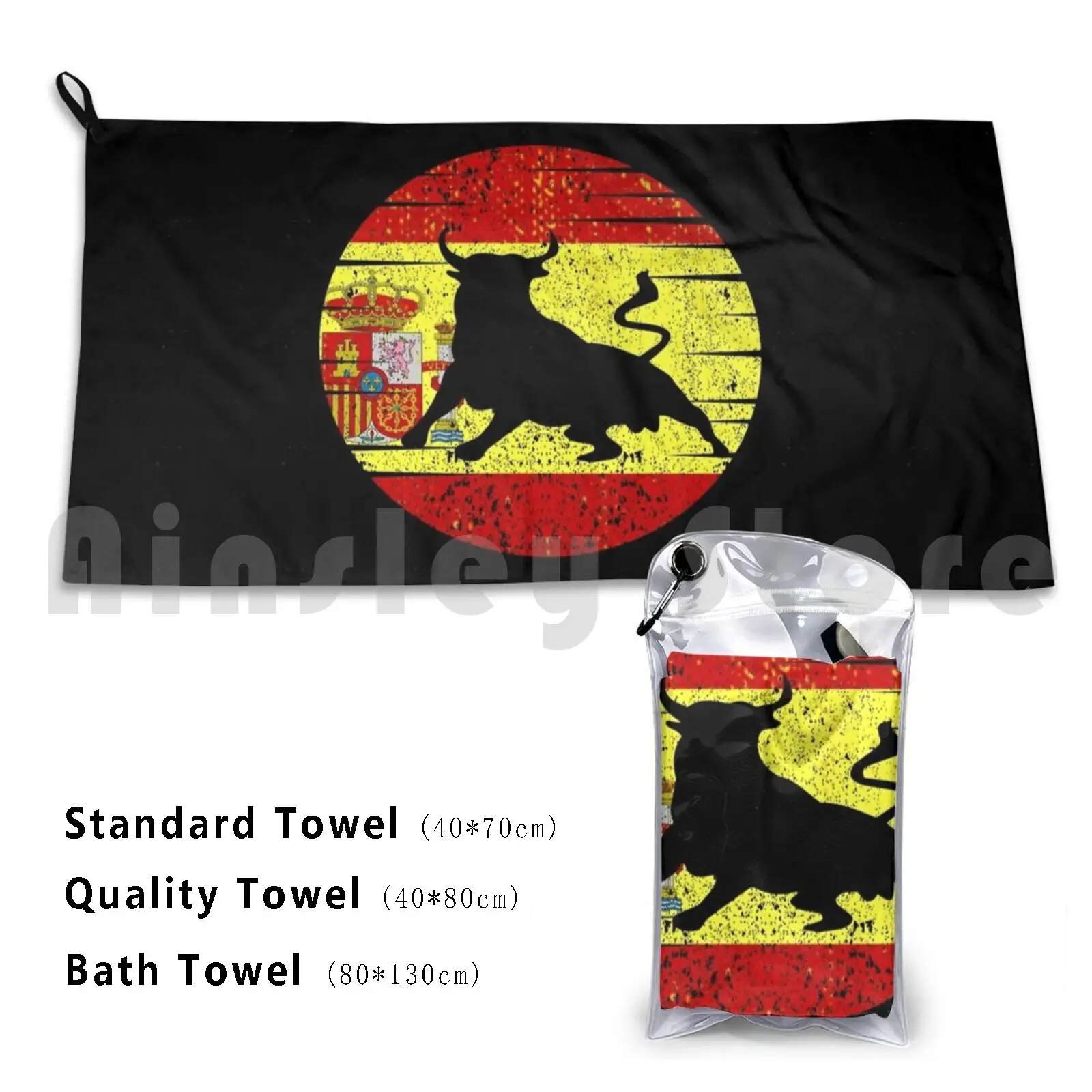 Spanish Flag Bath Towel Beach Cushion Retro Vintage Spanish Flag El Toro Bull Spain Flag Spain Spanish Espana