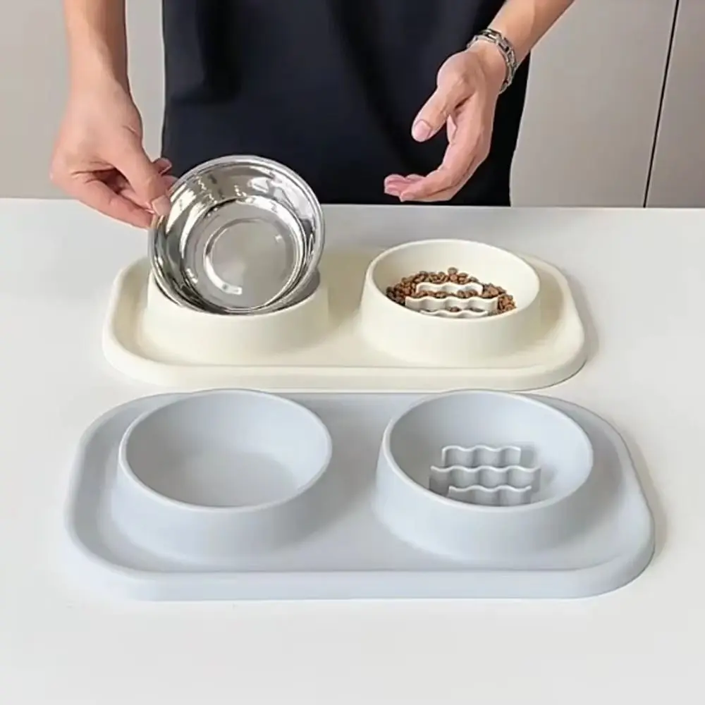 

Non-toxic Double Slow Feeder Bowl Anti-knockover Shatter-resistant Silicone Pet Bowl Non-Slip Food-grade Non Spill Food Mat