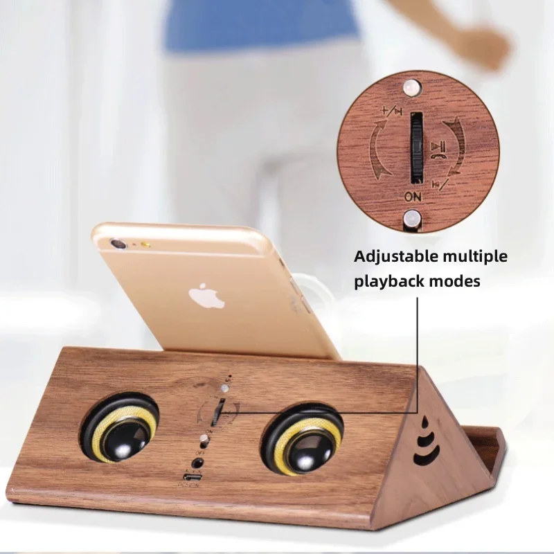 Wooden Inductive Connection Mini Sound Box Portable Caixa De Som Bluetooth Speaker with FM Radio Phone Holder Stereo Subwoofer