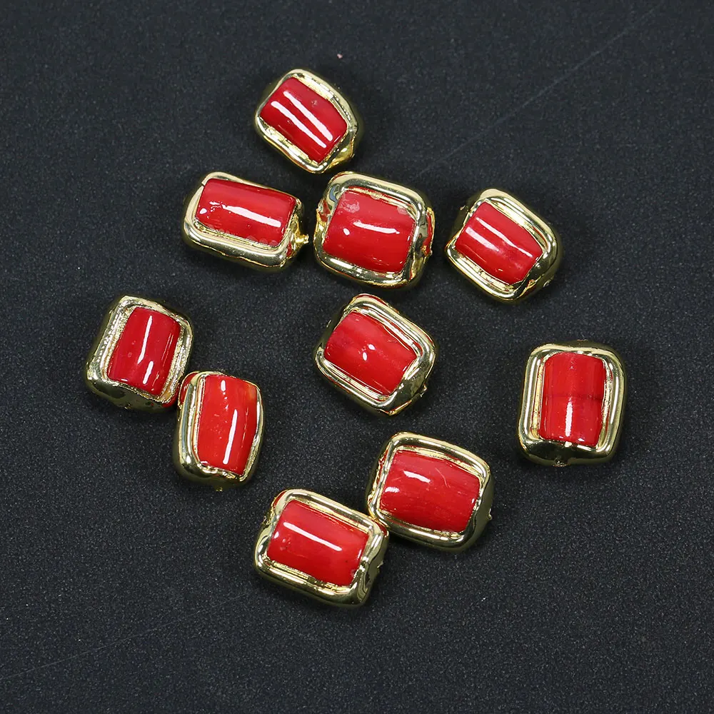 APDGG 10Pcs Gold Plated Red Coral Beads Gold Connector Loose Beads For Necklace Pendant Making Accessories DIY