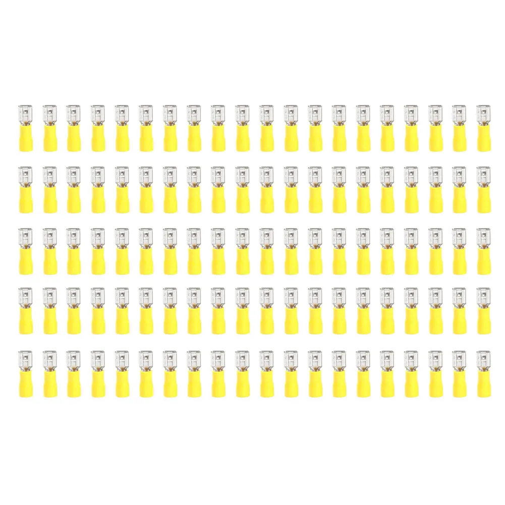 100PCS Red Yellow Insulated Female Terminals 2.8 4.8 6.3mm Fork Crimp Connectors For Auto Home Electrical Cable Wiring Safety