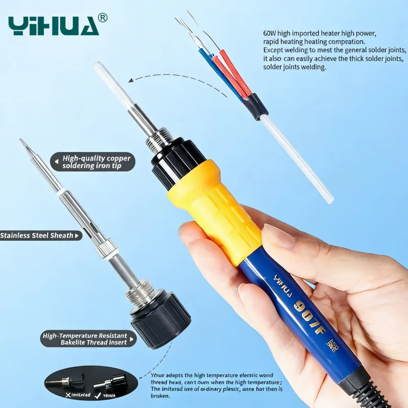 

Паяльник Yihua 907F 60 Вт, прочная ручка высокой мощности, эргономичная ручка, подходит для самостоятельного и профессионального обслуживания электроники