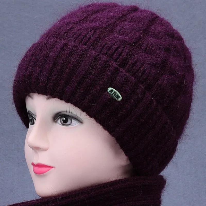 Women Wool Hats Plus Velvet Thickening Middle-aged and Elderly Hats Outdoor Cold and Warm Knitted Hats Skullies Beanies Winter