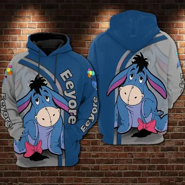 2025 Disney Eeyore Winnie the Pooh Unisex Cartoon 3d Hoodies for Men and Women Fashion Vintage 3d Zipper Hoodies Customized Name