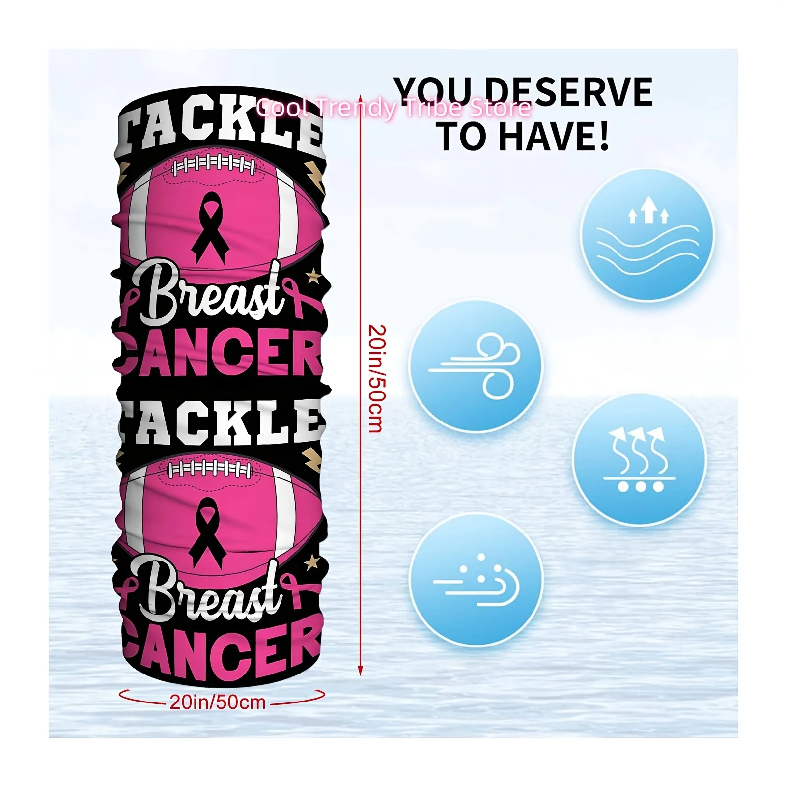 Breast Cancer Awareness, Pink Football, Print Scarf, Multi Functional Mask and Neck Mask, Suitable for Outdoor and Unisex Headsc