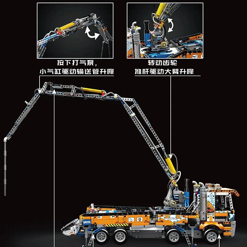 Molde rei 19014 carro técnico brinquedos o MOC-89879 pneumático bomba de concreto caminhão modelo bloco construção tijolo crianças presentes natal