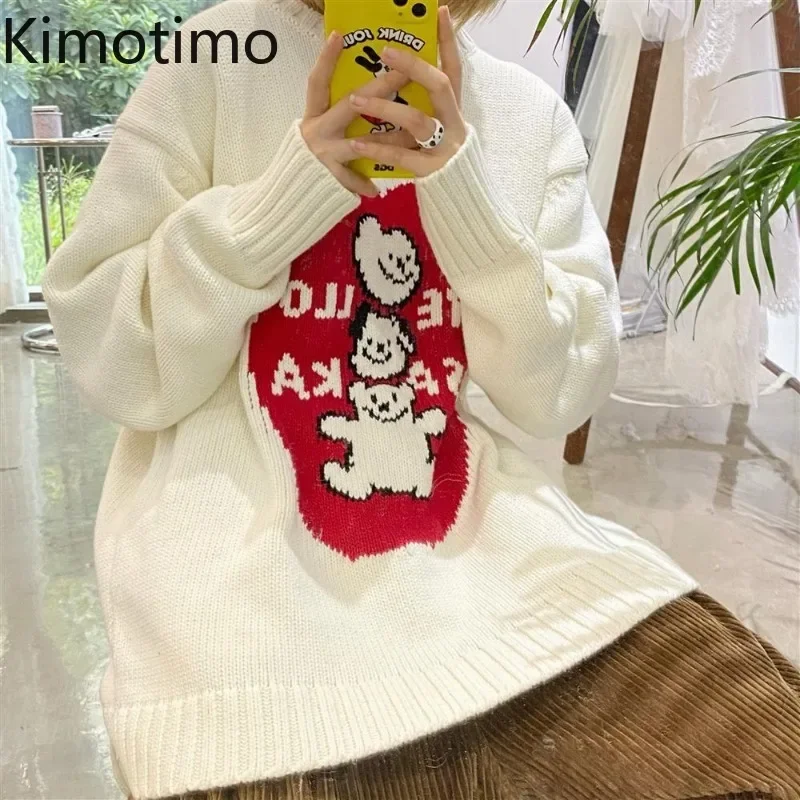 

Милый японский жаккардовый свитер Kimotimo в стиле кэтон, женские осенне-зимние свободные вязаные топы с круглым вырезом и длинным рукавом, пуловер в стиле Харадзюку
