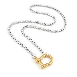 Gold Color Horseshoe Pendant Stainless Steel Necklace For Women Jewelry Male Box Rolo Chain Collares De Moda