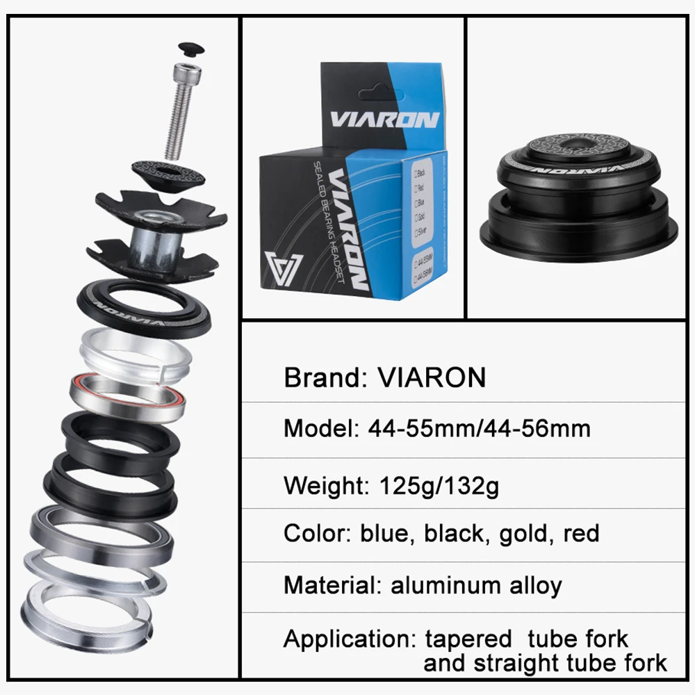 Viaron Mtb Bike Headset Integrated 1 1/8 Steering Column 44 55 56MM Mountain Bicycle Press Bearings Box Vtt Fork Cups