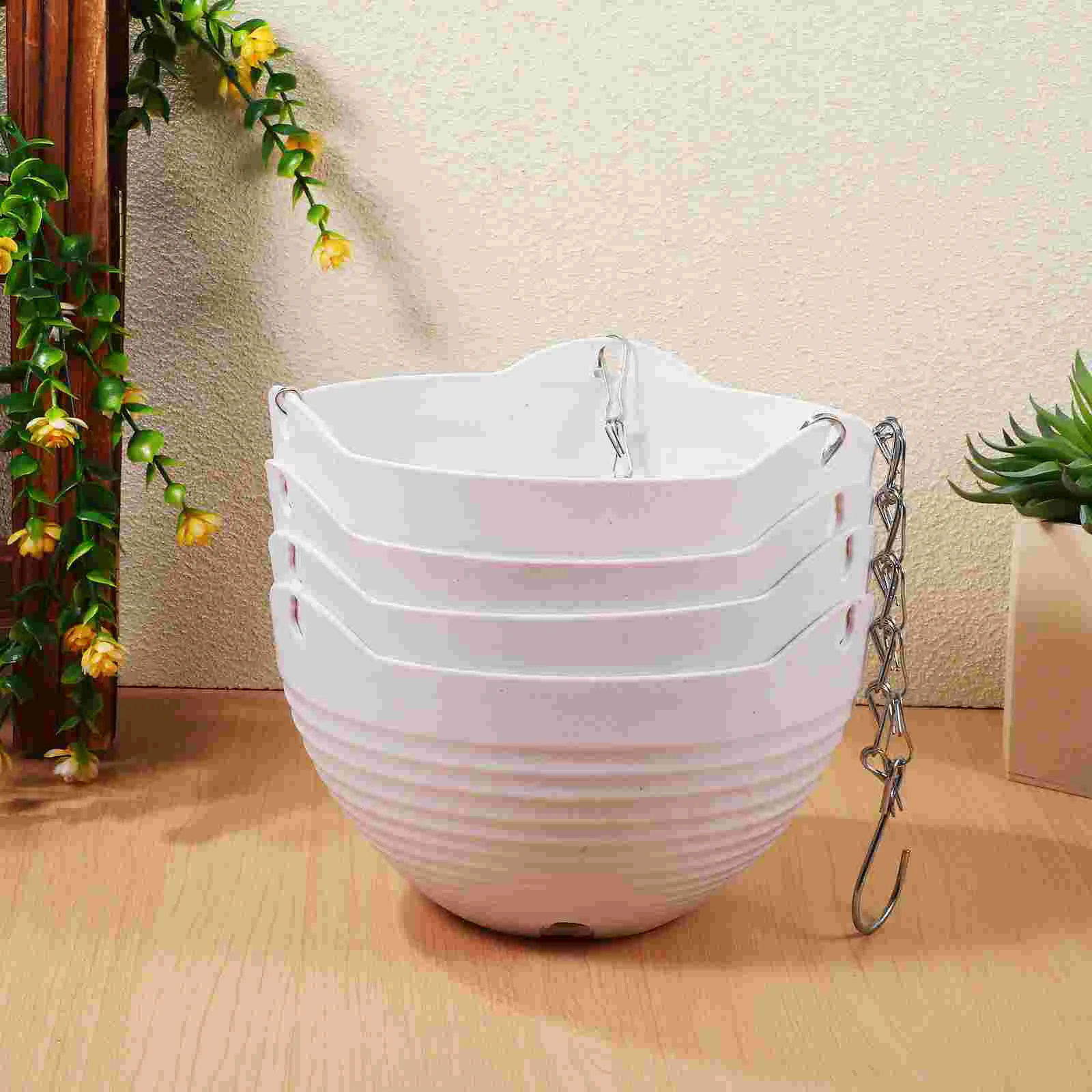 4 Pcs Hanging Flower Pot Outdoor Indoor Plants Pots Baskets Stand Large-Capacity Planters For Pvc Holder Rope Hanger Flower Pot