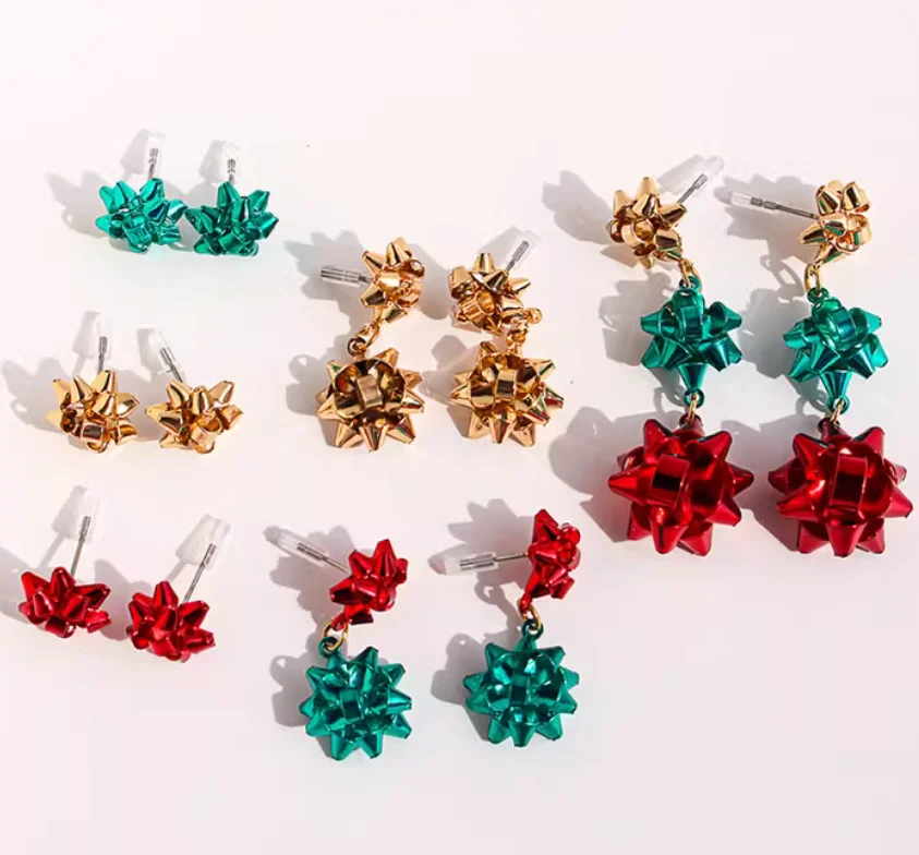 Foreign trade jewelry Europe and the United States red and green contrast Christmas atmosphere earrings metal origami star earri