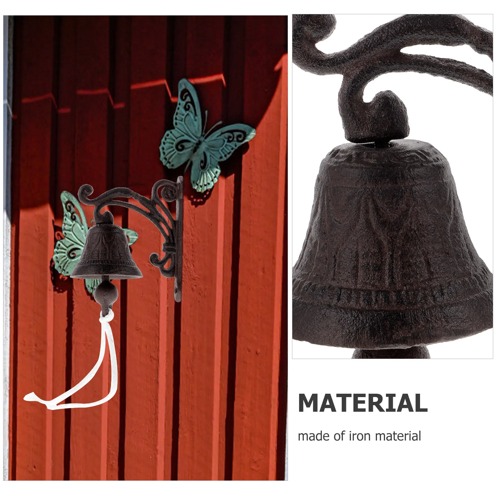 

1pcs Vintage Door Iron Rustic Wall Mounted Hand Bell For Garden Yard Decor Outdoor Iron Bell Decoration Home Decor Accessory