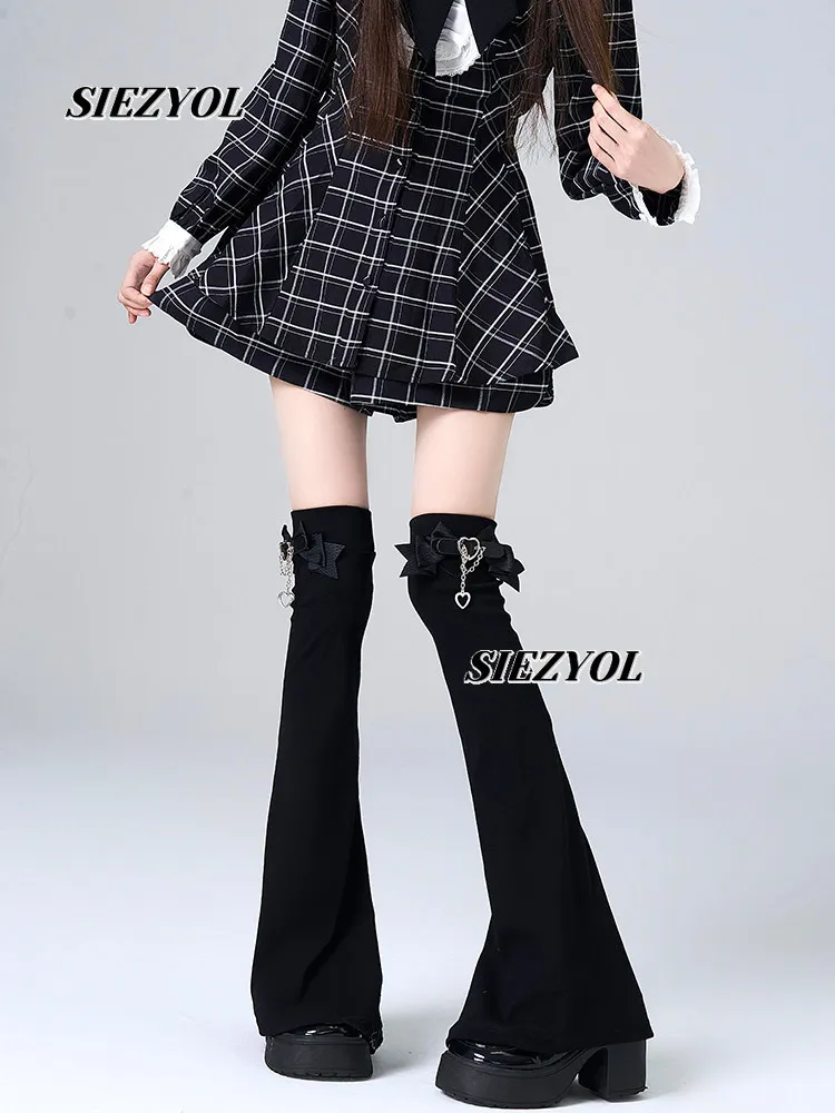 Pure Color Over-the-knee Leg Warmers Two-dimensional Buckle Bows Chain Black Slimming Thigh Pile Socks Women's Leg Warmers