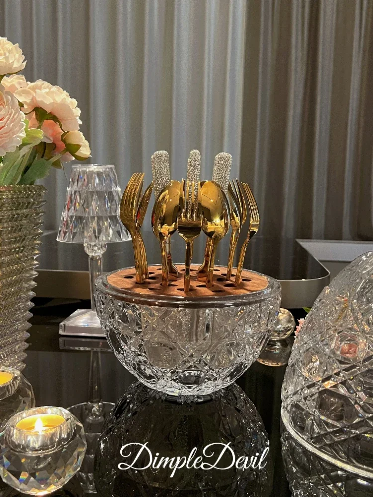 Cool Jurassic Home Crystal Glass Xinyue Egg Design Western Food Knife and Fork Cutlery Storage Rack