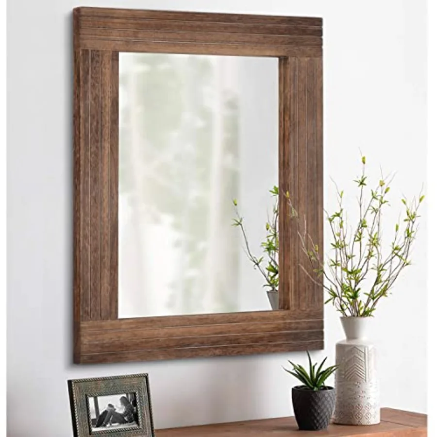 

Rustic Mirror Wooden Rectangular Antique Wall Mirror Frame Decor Farmhouse Bedroom Dresser Bedroom Entryway Mirror Large 26"x18