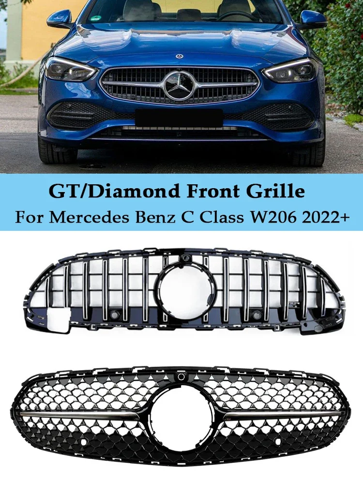 For Mercedes-Benz C Class W206 Panamericana GT Front Grill AMG BRS For C180 C200 C300 2021 2022+ Chrome Black Normal Version